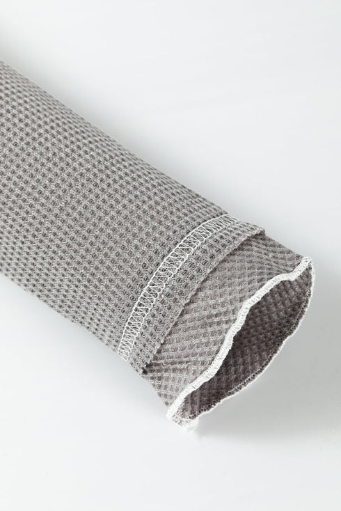 Seam Detail Waffle Knit Crew Neck Relaxed Fit Long Sleeve Top